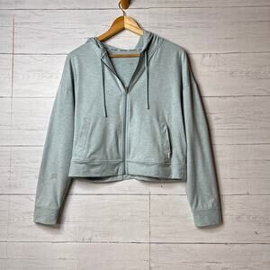 DKNY Sport Hoodie Womens Size Medium Light Teal Full Zip Jacket Stretch Comfort